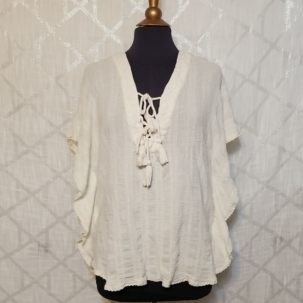 Rip Curl Top Women's Small Ivory White Boho Tassel Summer